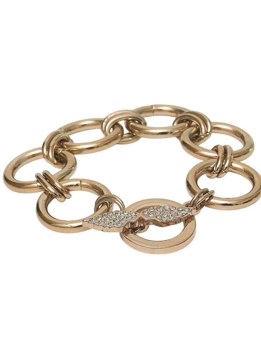 Victoria's Secret Bracelet Round Links Angel Wings Toggle Clasp Rose Gold Tone